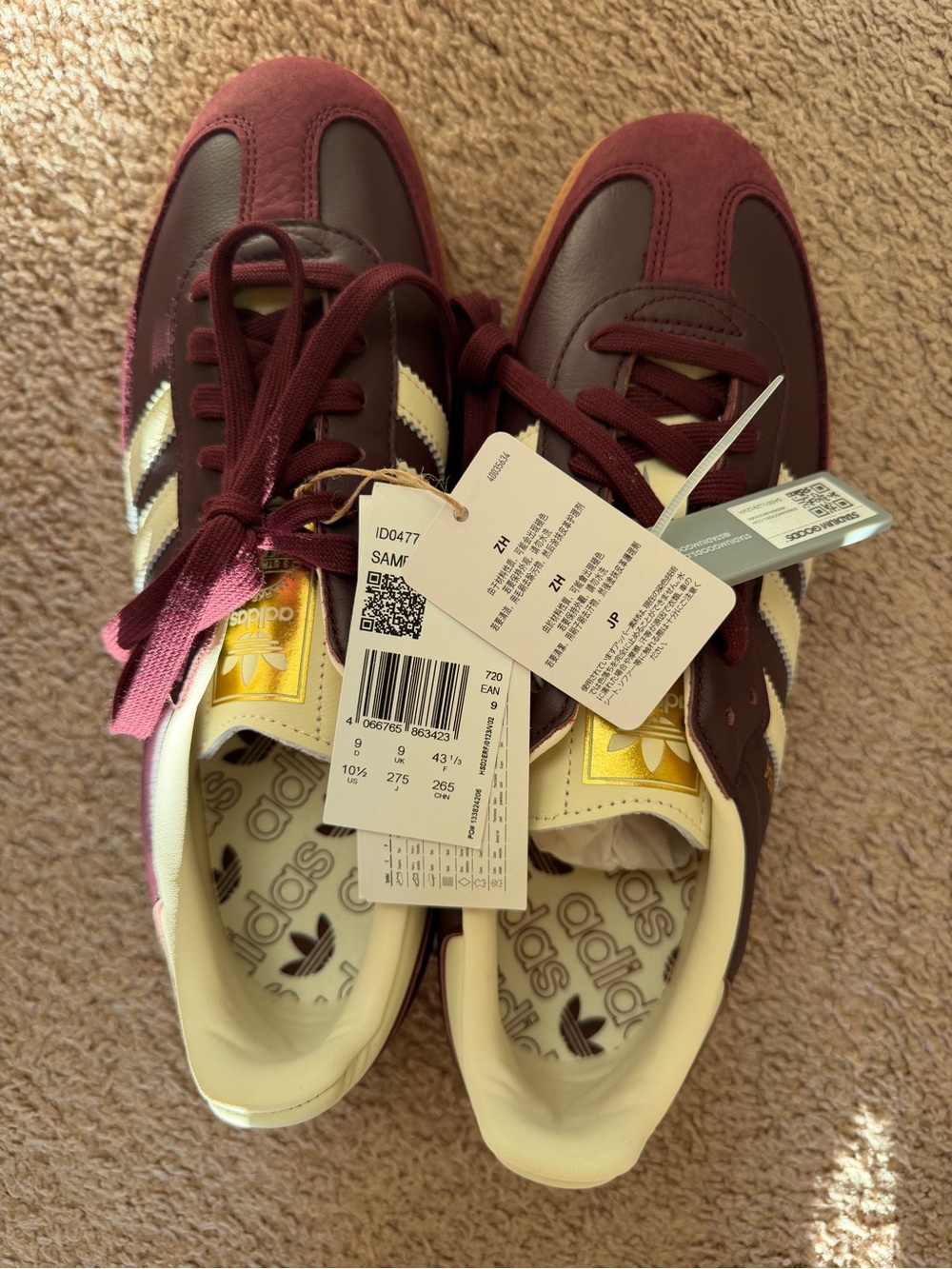 Adidas Burgundy and Cream Samba
